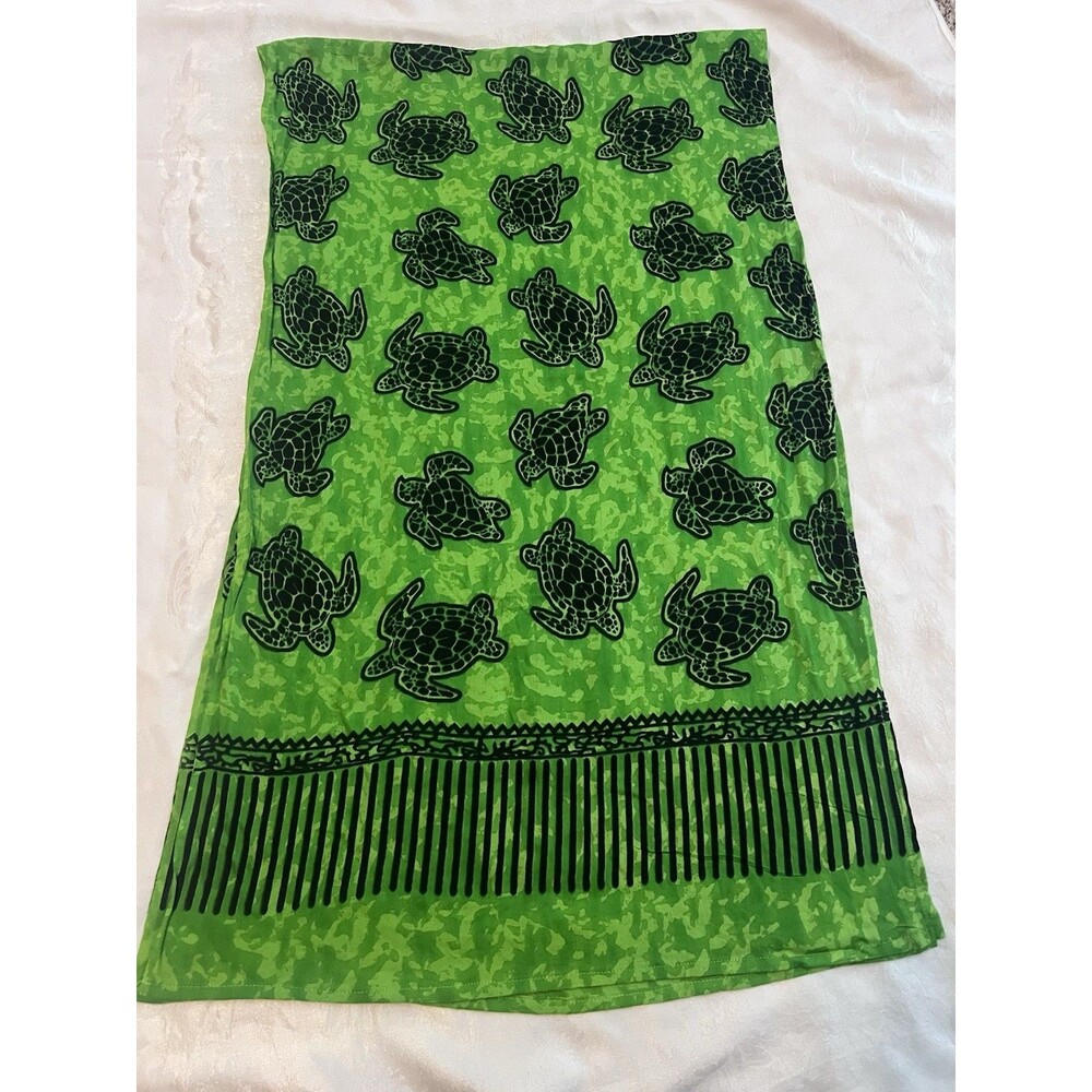 Aloha Sarong Beach Coverup Sea Turtle Bright Green Scarf Tropical Vacation